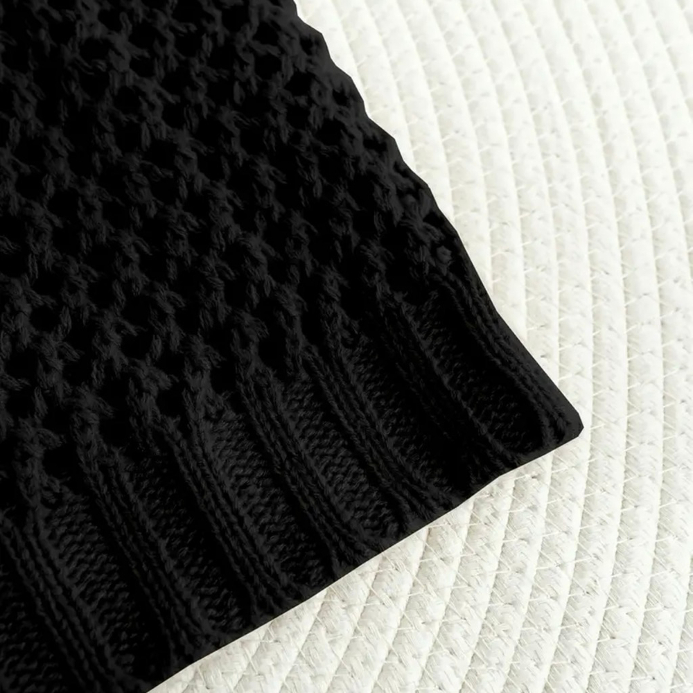 Open Stitch Black Acrylic Knit V Neck Sweater - Picture 6 of 8